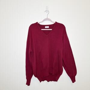 Vintage Brooks Brothers Red Maroon Sea Island Cotton V Neck Sweater Size 48